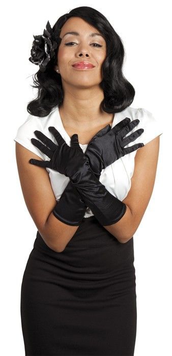 Paire de gants longs en satin noir