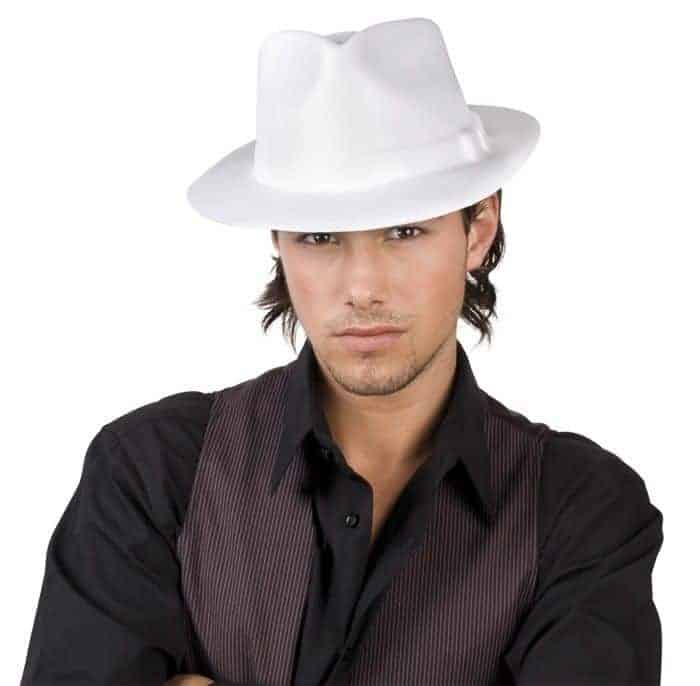 Chapeau mafia blues brother blanc