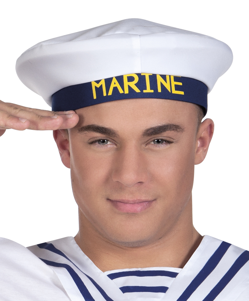 BÉRET MARIN BLANC (Bandeau bleu Marine) Chapeau Marin