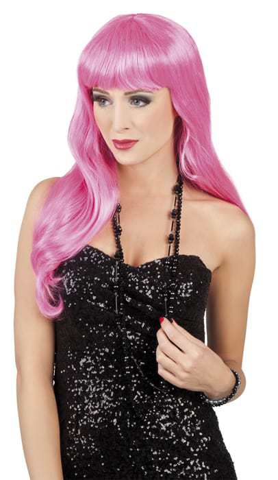 Perruque longue cheveux roses