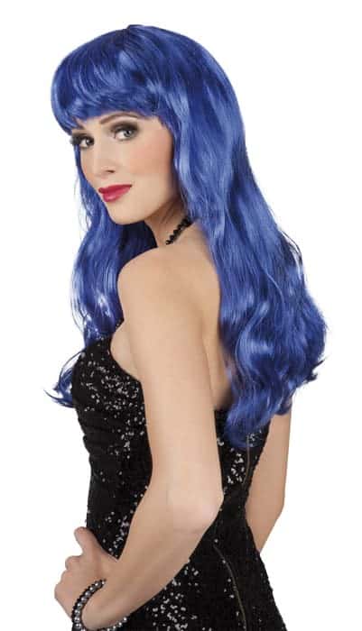 Perruque bleue cheveux longs