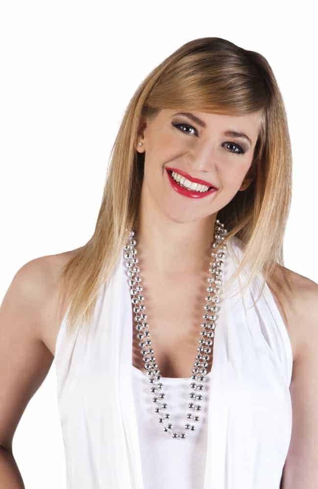 COLLIER DE PERLES XL (Perles Argentées - 2 rangs)