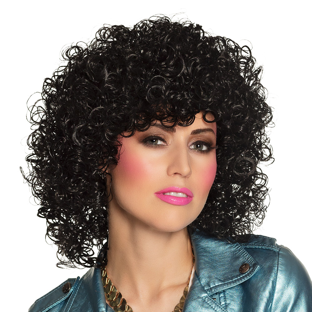 PERRUQUE CLUB NOIRE (Cheveux noirs bouclés)