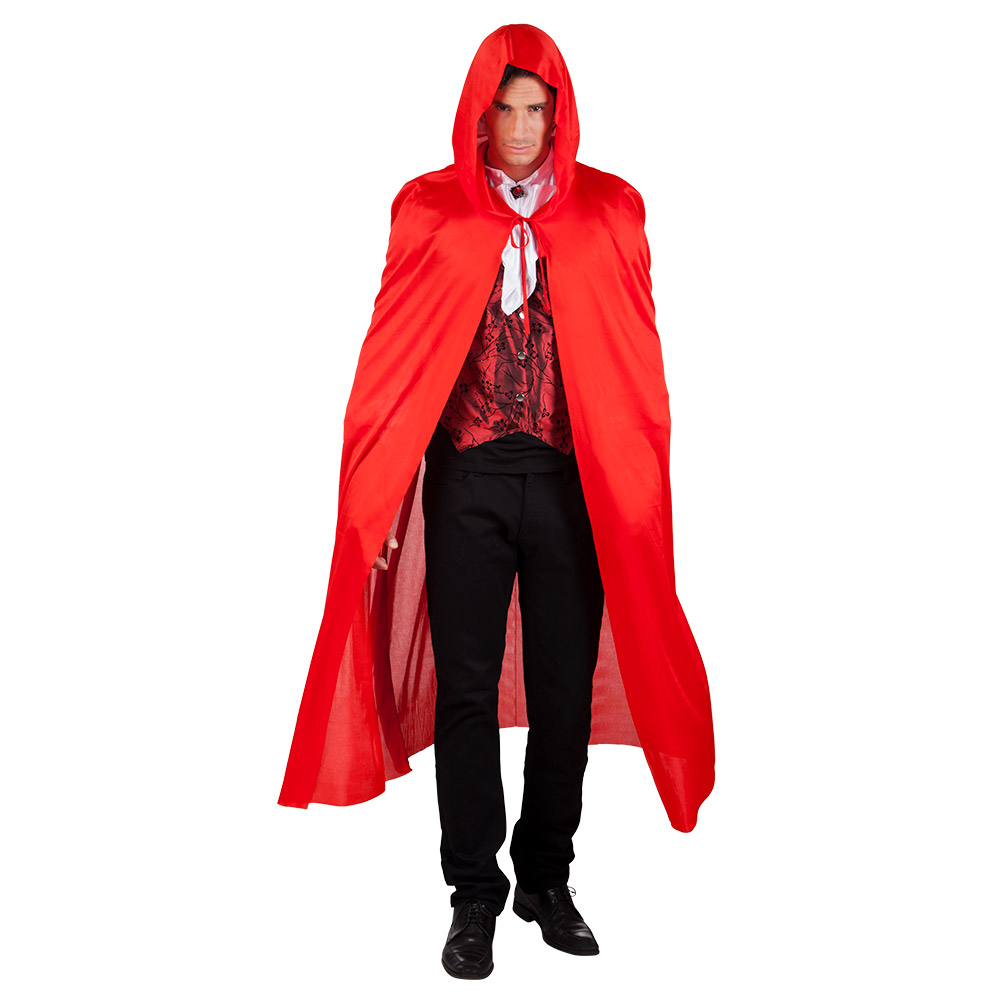 CAPE DE VAMPIRE EN SATIN (Cape rouge avec capuche) Taille 180 cm