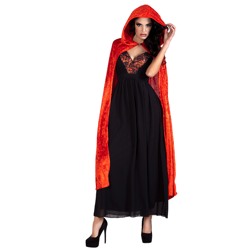 CAPE DE VAMPIRE VELOURS (Cape rouge avec capuche) Taille 170 cm