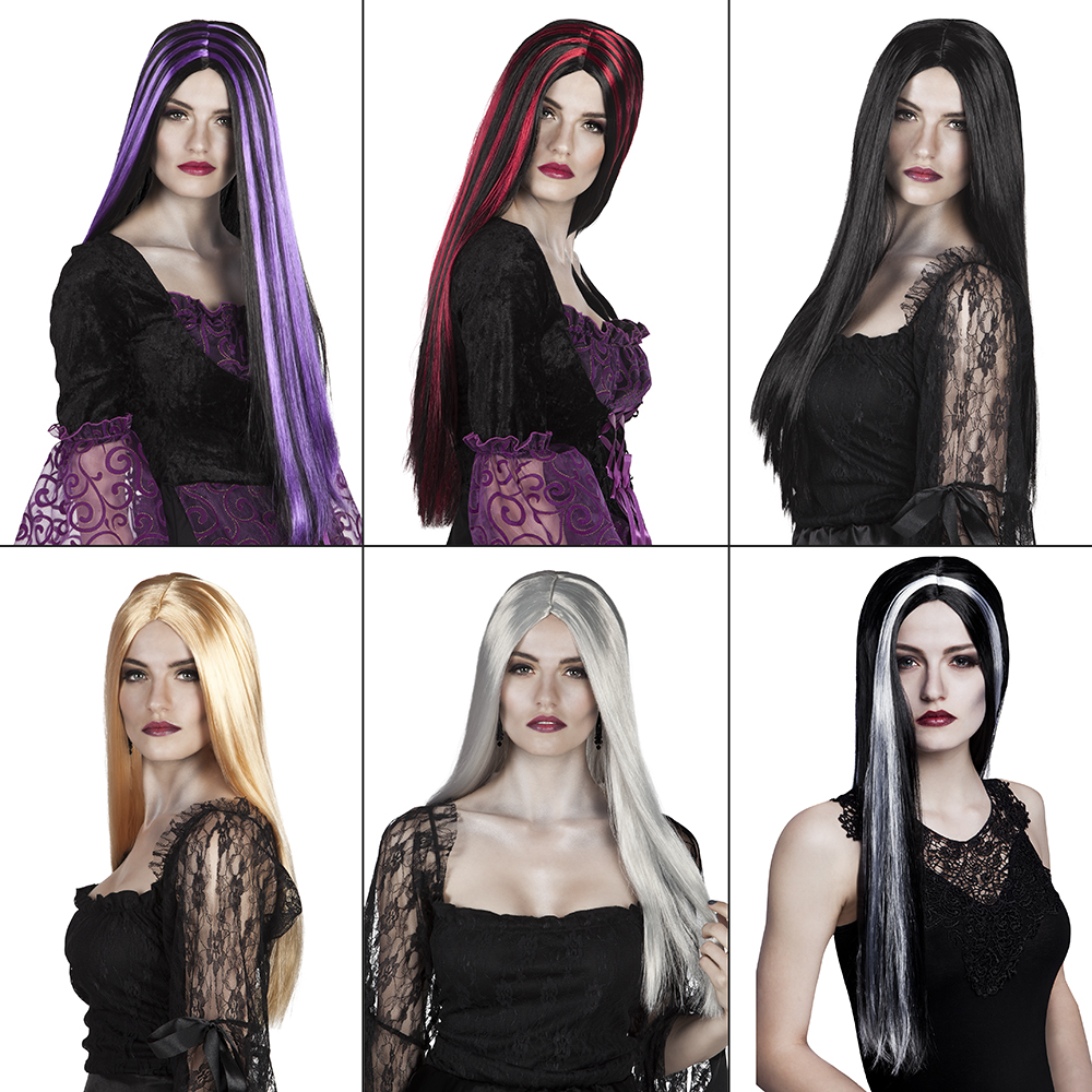 PERRUQUE DE MORTICIA (Pack 16 perruques longues) 8 couleurs assorties