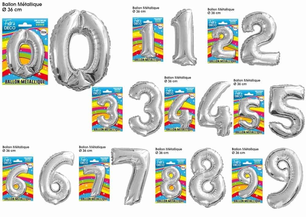 BALLON CHIFFRE ARGENTÉ (Chiffres gonflables de 0 à 9) Ballons Aluminium 36 cm