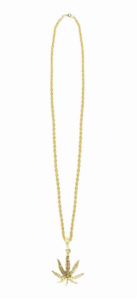 COLLIER - FEUILLE DORÉE (Feuille de cannabis - Or) Thème Hippie - Seventies