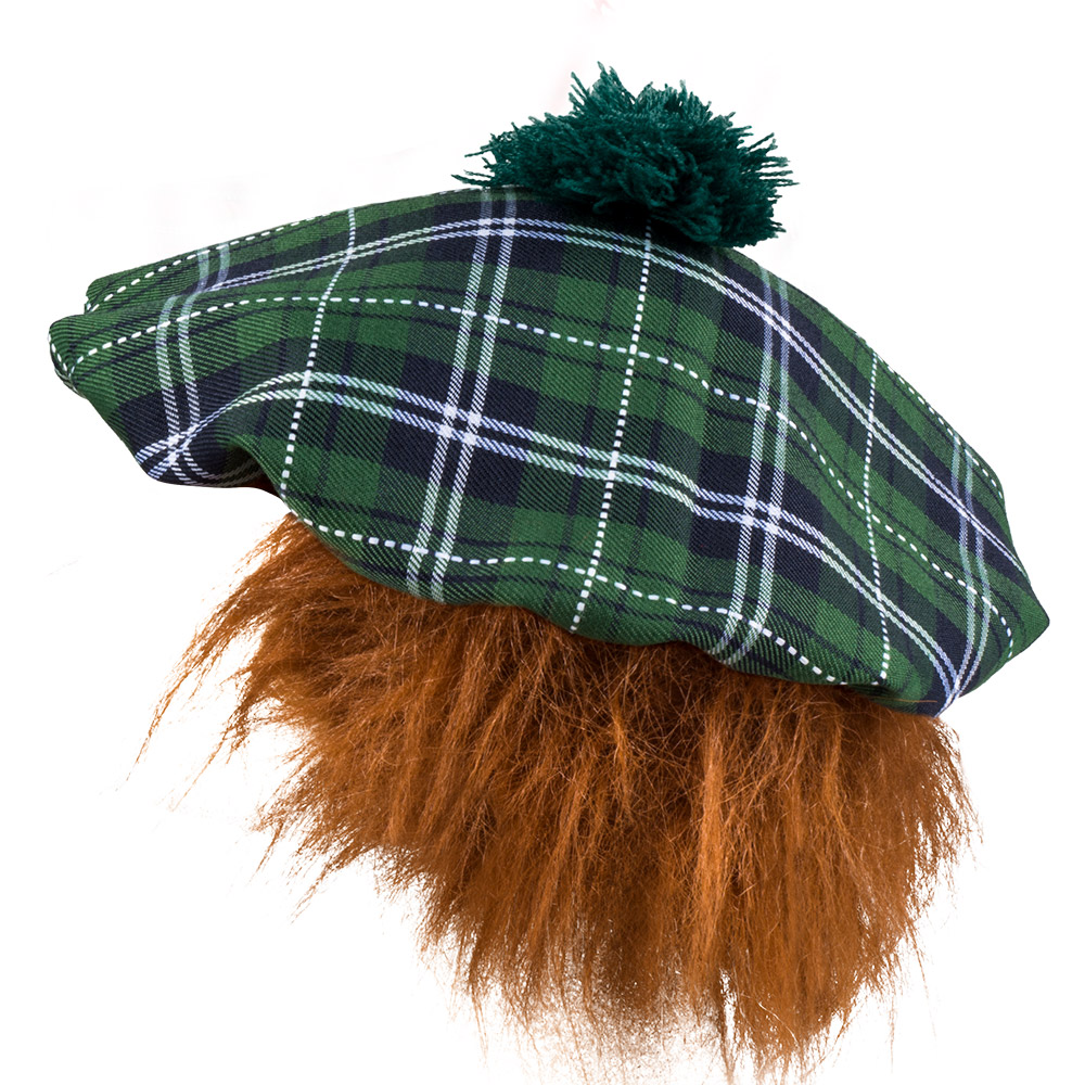 BÉRET ÉCOSSAIS VERT (Béret pompon+ cheveux)