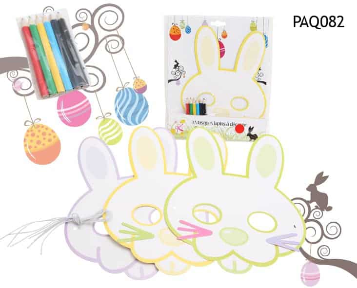 MASQUE - LAPIN PÂQUES (Masques carton à colorier) Sachet 3 masques