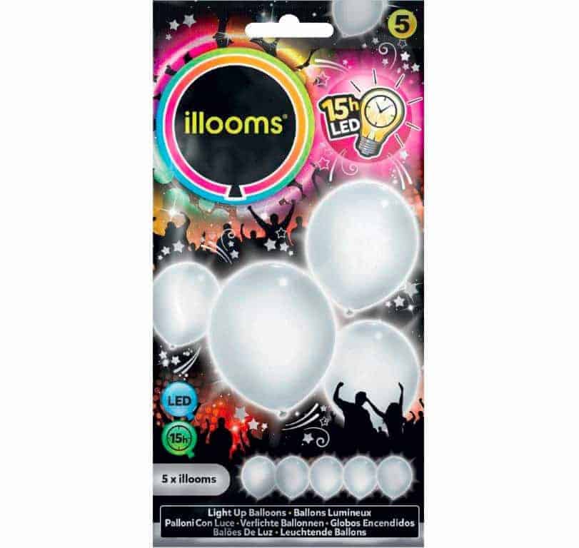 BALLONS BLANCS A LED (Sachet 5 ballons lumineux) Taille 23 cm