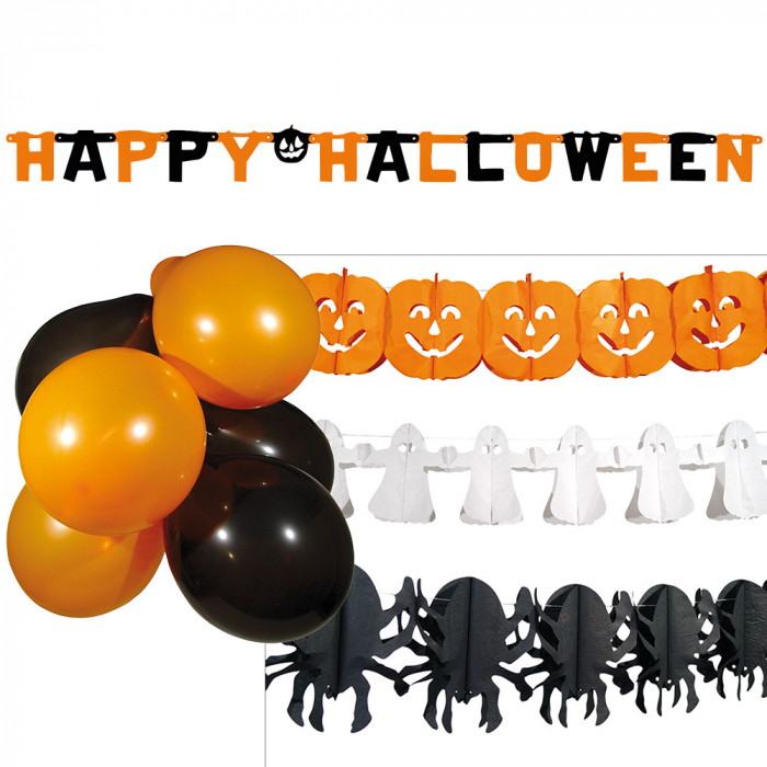 KIT DÉCORATION HALLOWEEN (Guirlande happy halloween) Guirlandes et ballons