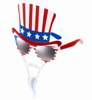 SET ONCLE SAM USA (Lunettes+barbes+moustaches) avec chapeau USA – Image 2