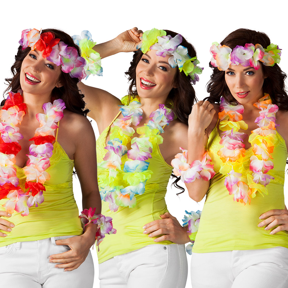 KIT HAWAÏEN FLEURI (Assortiment - 4 pièces) Collier, bracelets, couronne