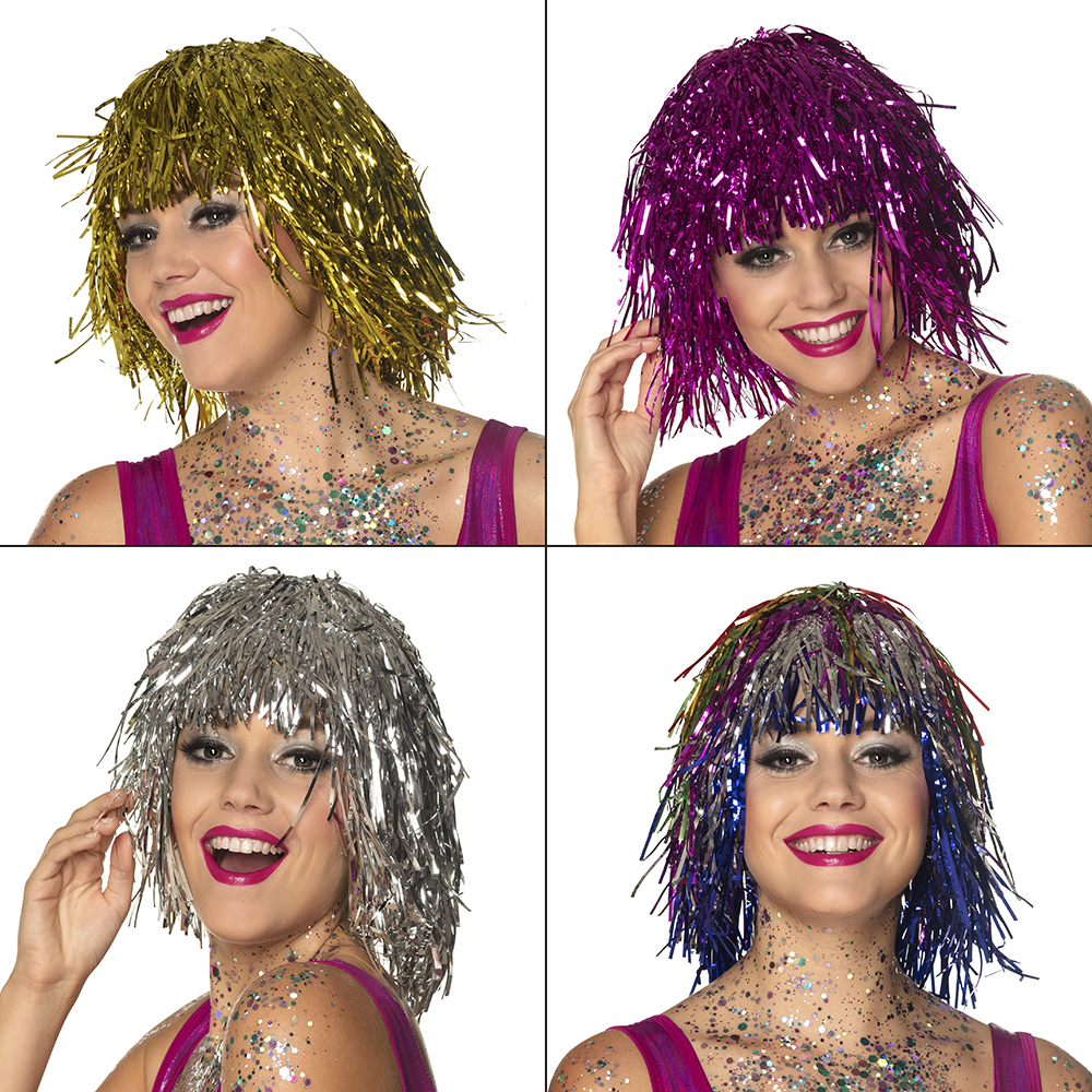 PERRUQUES LAMÉES DISCO (Assortiment 4 coloris)