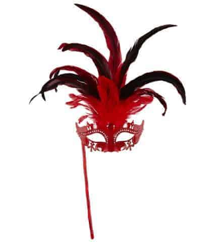 LOUP MARQUISE ROUGE (Bâtonnet, strass, plumes)
