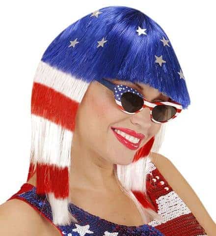 PERRUQUE MISS AMÉRIQUE (Perruque drapeau des USA) en boite