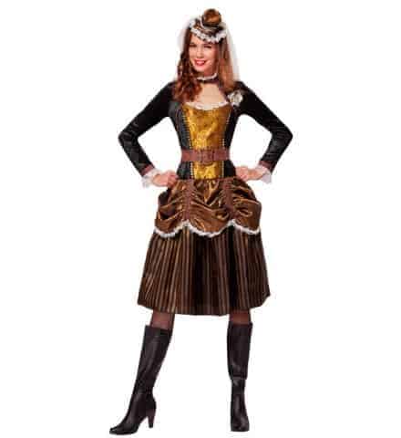 ROBE COURTE STEAMPUNK (Robe, ceinture, chapeau) Tailles adultes