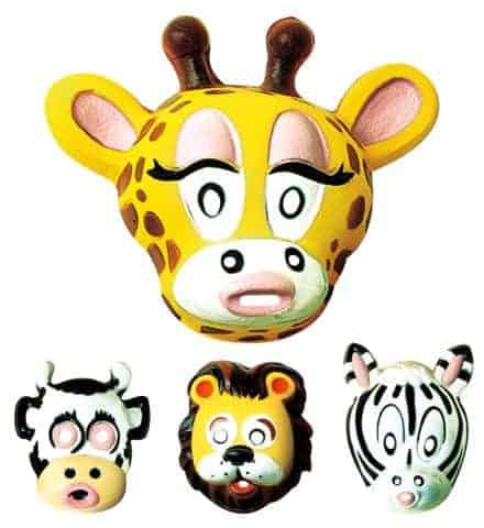 PACK MASQUES ANIMAUX (Animaux du Zoo - 4 modèles) Masques en plastique