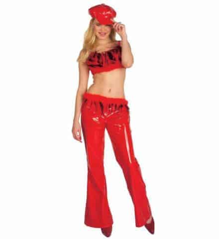 TENUE SEXY GIRL VINYLE (Pantalon, bustier, chapeau) Couleur rouge - Taille M