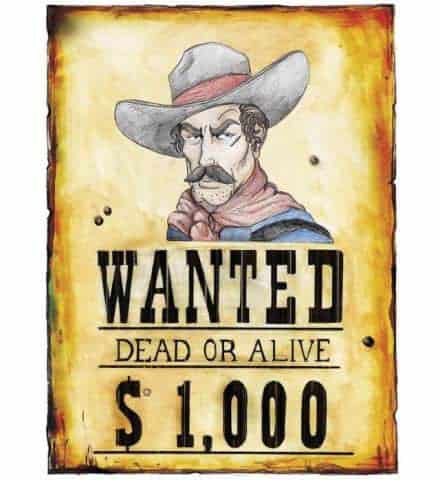 AFFICHE WANTED WESTERN (Déco papier 38 x 50 cm) Décoration Western