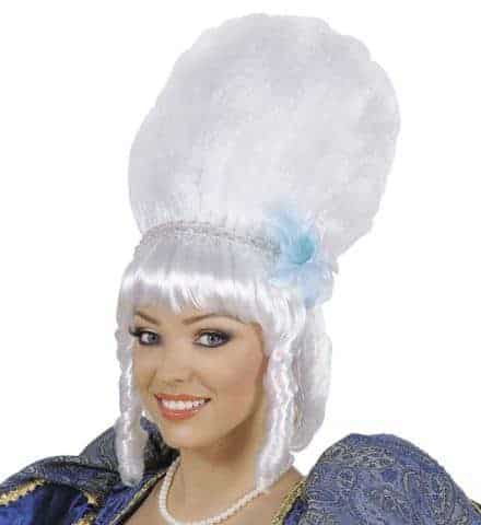 PERRUQUE MARQUISE (Perles et fleur bleue) Perruque blanche en sachet