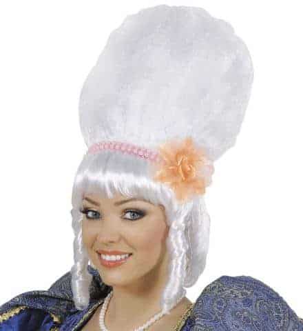 PERRUQUE MARQUISE (Perles et fleur rose) Perruque blanche en sachet