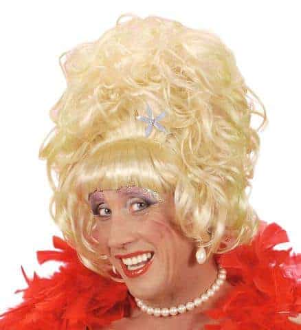 PERRUQUE DRAG QUEEN (Perruque blonde + fleur) Avec boite
