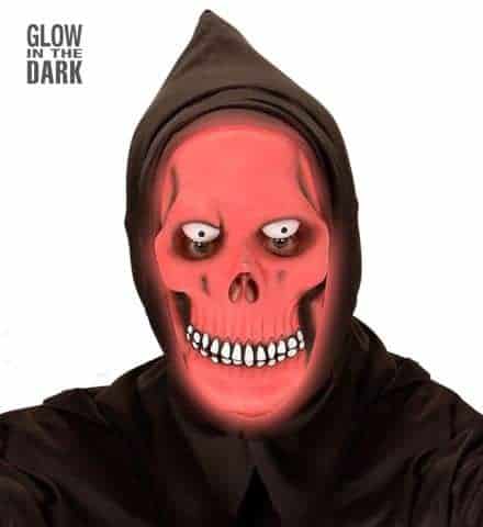 MASQUE SQUELETTE ROUGE (Masque en latex + capuche) Phosphorescent - Démo vidéo