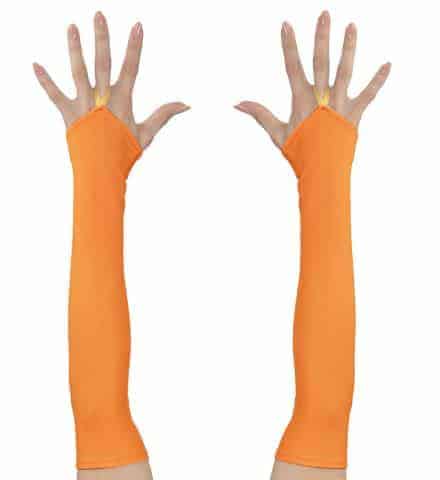 MITAINES ORANGES NÉON (Mitaines longues en satin)