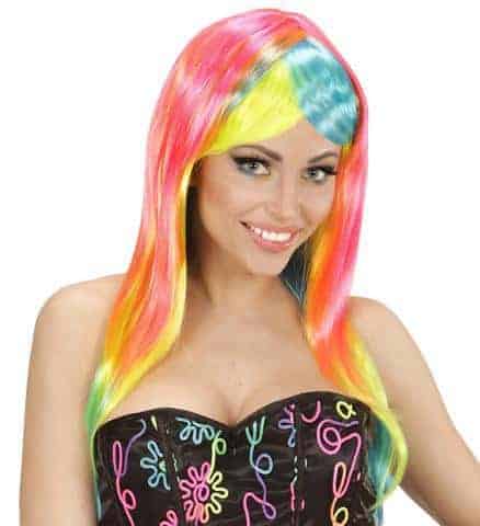PERRUQUE FASHION NÉON (Multicolore et fluo) Perruque en boite