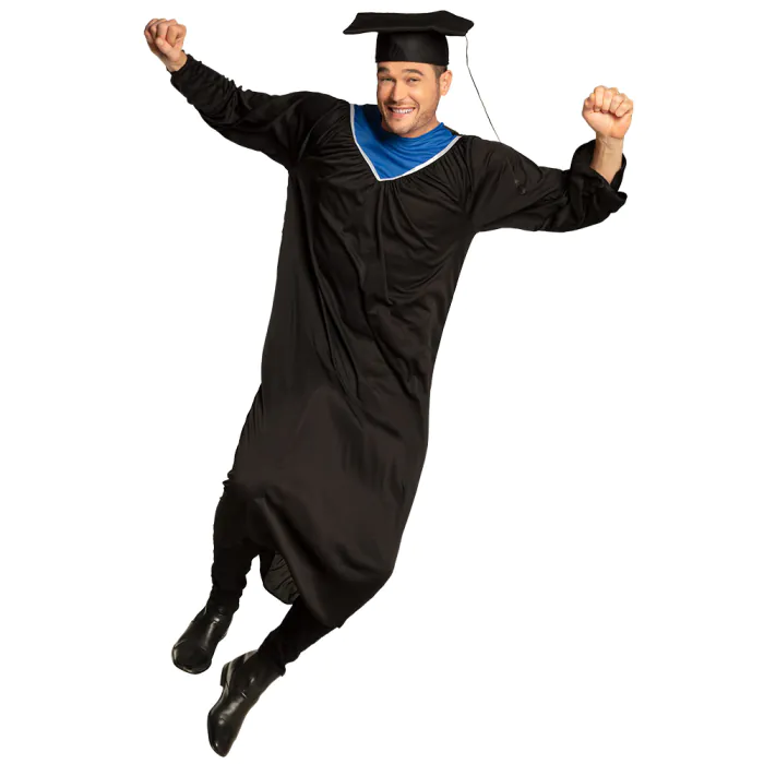 COSTUME JEUNE DIPLÔMÉ (Toge noire-col bleu-chapeau) Taille unique M/L