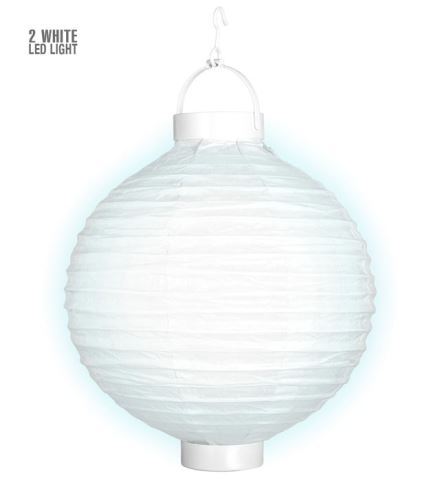 LAMPION BLANC LUMINEUX (Taille 30 cm - 2 leds)piles non incluse