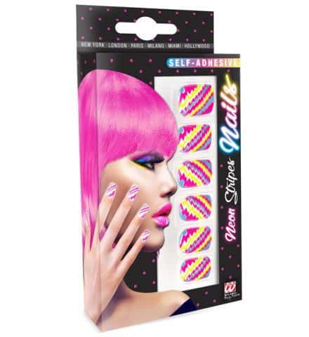 FAUX ONGLES A RAYURES (Ongles néon auto adhésifs) Pack de 12 faux ongles
