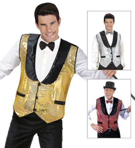GILET HOMME A PAILLETTES (Assortiment 3 coloris) Tailles adultes M/L et XL