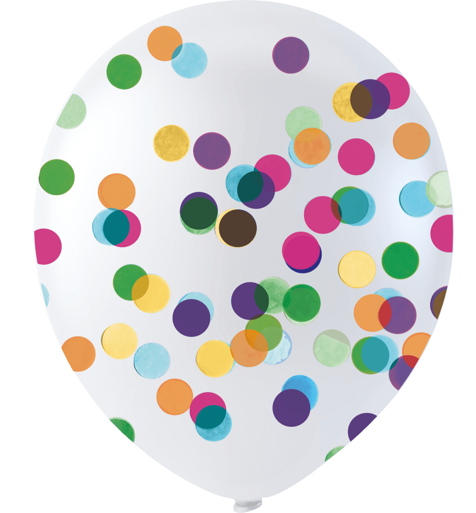 BALLON AVEC CONFETTIS (Confettis multicolores) Sachet de 6 ballons 30 cm