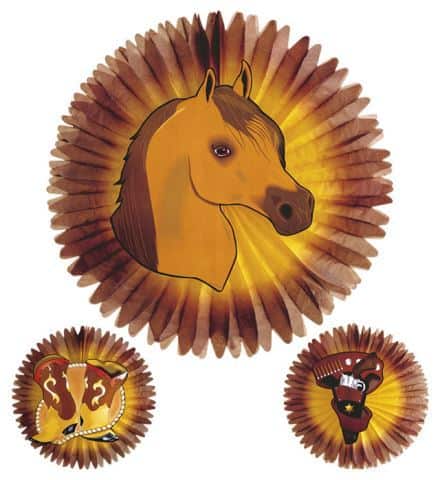 ÉVENTAILS DECO WESTERN (Décorations en papier) Assortiment 3 modèles