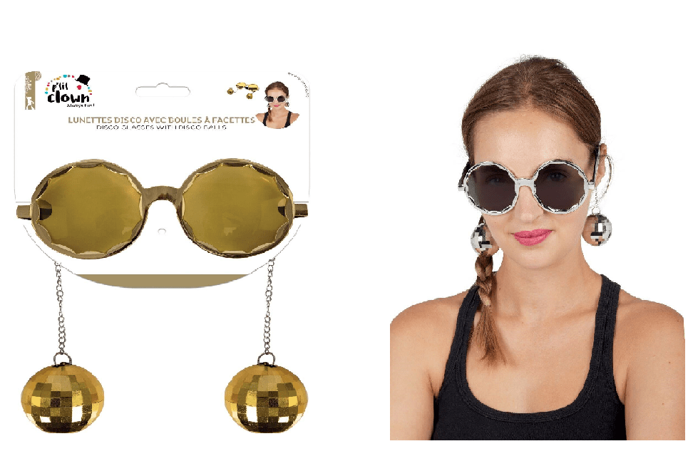 LUNETTES BOULES DISCO (Avec 2 boules a facettes 2 couleurs assortis)