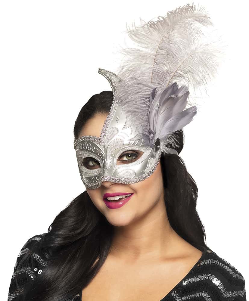 LOUP VENISE ARGENT (Masque avec plumes)