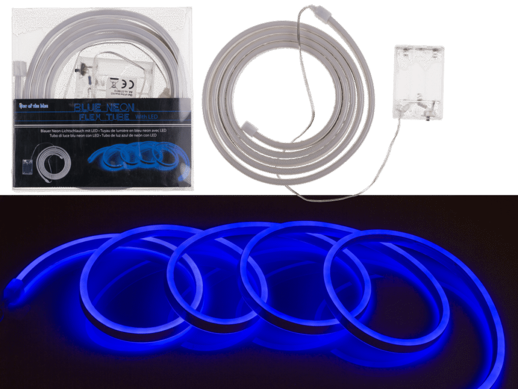 TUBE FLEXIBLE NÉON A PILES (Guirlande lumineuse 2 m) Assortiment 4 coloris