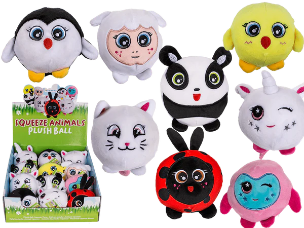 BALLES PELUCHE ANIMAUX (Petites balles en peluche 10CM) Boite 12 pièces