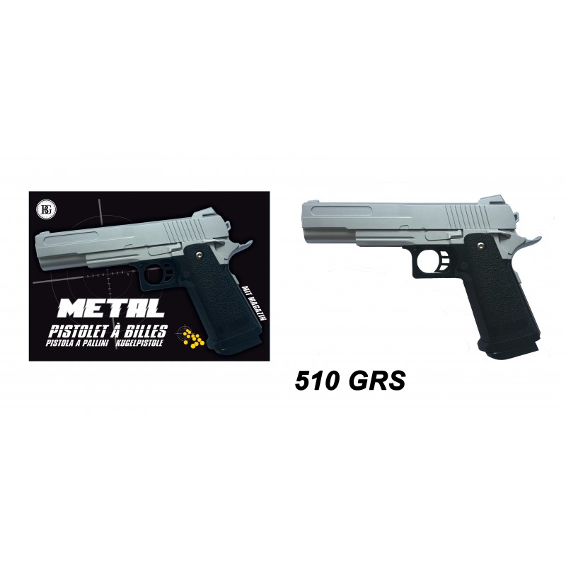 PISTOLET A BILLES MÉTAL (Métal gris - 23 cm)