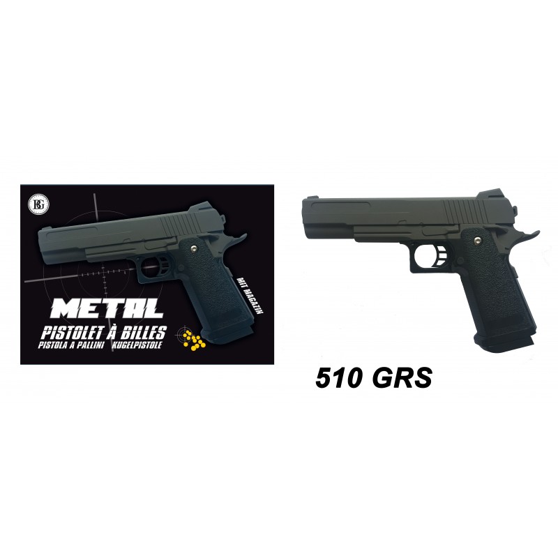 PISTOLET A BILLES MÉTAL (Métal noir - 23 cm)