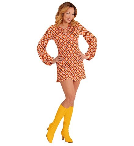 ROBE GROOVY ANNÉES 70 (Motifs losanges oranges) Tailles adultes - Démo vidéo