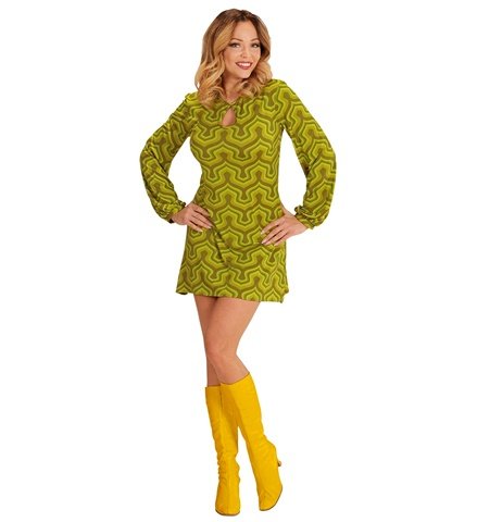 ROBE GROOVY ANNÉES 70 (Motifs papier peint jaune) Tailles adultes - Démo vidéo