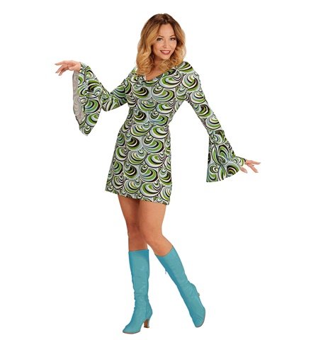 ROBE GROOVY ANNÉES 70 (Motifs vagues fun vertes) Tailles adultes - Démo vidéo