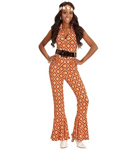 FEMME GROOVY ANNÉES 70 (Motifs losanges oranges) Tailles adultes - Démo vidéo
