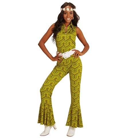 FEMME GROOVY ANNÉES 70 (Motifs papier peint jaune) Tailles adultes - Démo vidéo