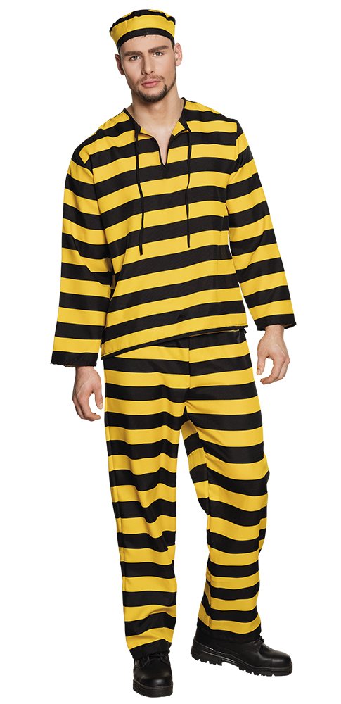 COSTUME DE PRISONNIER (Tailles adultes - Jaune/noir)