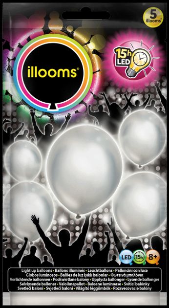 BALLONS ARGENTÉS A LED (Sachet 5 ballons lumineux) Taille 23 cm
